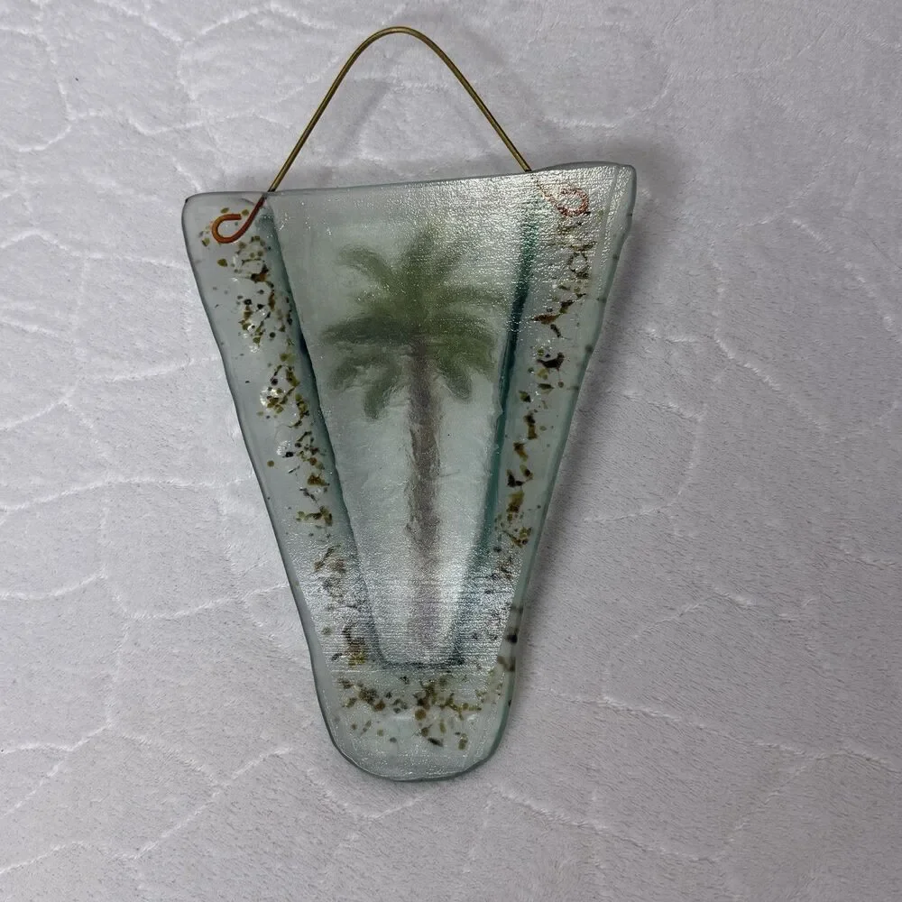 Fused Glass Hanging Wall Pocket Vase Palm tree Tropical Artsy Hawaiian‎